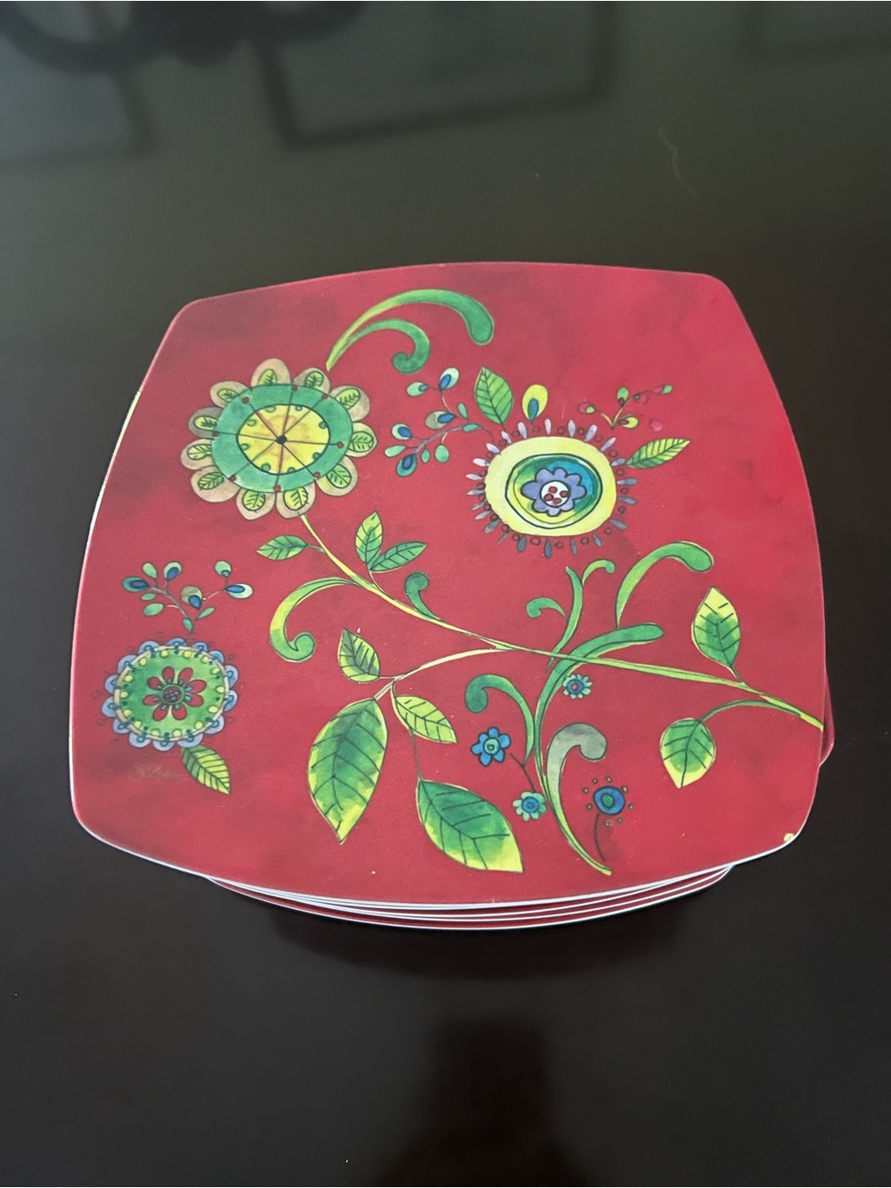 Merritt Melamine Red Floral Salad/Appetizer Plates - set of 12